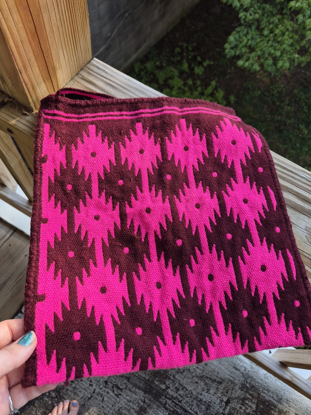 Vibrant Woven Geometric Knit Bag